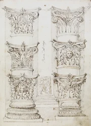 Sei capitelli, una lesena e due basi di colonne, Folio 1, Il maestro dell