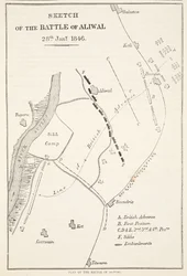 Schizzo della Battaglia di Aliwal, 28 gennaio 1846, da Cassells Illustrated History of England