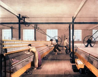 Muli filatori in fabbrica di cotone, c.1935