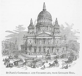 La cattedrale e il cimitero di San Paolo, da Ludgate Hill (incisione)