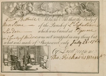 Dichiarazione che Ann Slone è stata sepolta in lana di pecora, 1784