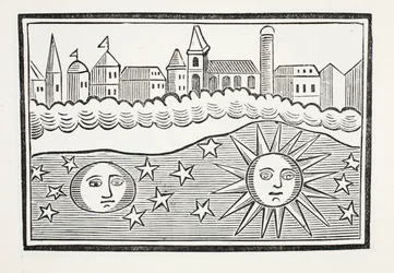 Sole, luna, stelle e terra trasposti, illustrazione da Chap-books del XVIII secolo di John Ashton, pub. 1882