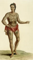 Guerriero hawaiano tatuato, 1824