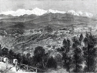 Coltivazione del tè in India Britannica - Vista di Darjeeling da Sud, 1876