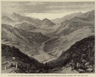 La Guerra in Afghanistan, Collina vicino a Gundamuk, dove il 44° Reggimento fece la loro Ultima Resistenza, gennaio 1842 (incisione)