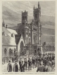 La celebrazione del centenario americano, parata dei Cavalieri Templari davanti al Tempio Massonico, Filadelfia