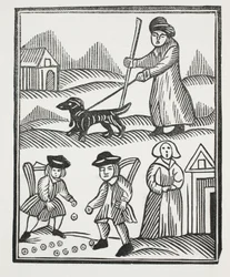 Il mendicante che viaggia con il suo cane porta a casa una buona quantità di ricchezza, con la quale supera il cavaliere e sposa sua figlia a suo piacimento, illustrazione da Chap-books del XVIII secolo
