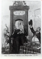 Il voto decisivo, o lo speaker indipendente, caricatura satirica che mostra il primo ministro Henry Addington, 1805