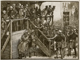 La Contesa di Clare: Padre Murphy guida i suoi inquilini al voto, illustrazione da Cassells Illustrated History of England