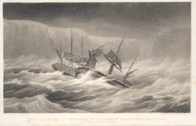 La collisione, da Voyage of Discovery and Research in th Southern and Antarctic Regions del capitano Sir James Clark Ross, pub. 1847 (incisione)