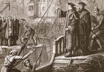 La partenza di Erasmo da Basilea, illustrazione da The History of Protestantism di James Aitken Wylie, pub. 1878