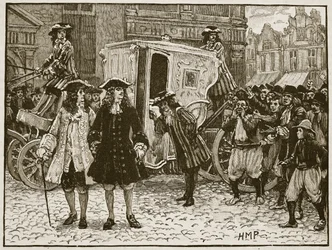 Il plenipotenziario inglese insultato nelle strade di Utrecht, 1712, illustrazione da Cassells Illustrated History of England