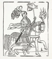 La famosa storia di Guy, conte di Warwick, illustrazione da Chap-books del XVIII secolo di John Ashton, pub. 1882