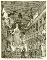 La grande statua di avorio e oro di Atena nel Partenone