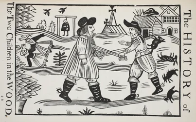 La storia dei due bambini nel bosco, illustrazione da Chap-books del XVIII secolo di John Ashton, pub. 1882