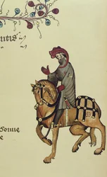 Il Cavaliere, dettaglio facsimile da I racconti di Canterbury, di Geoffrey Chaucer (c.1342-1400)