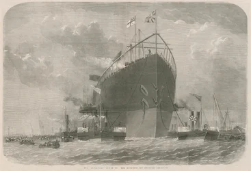 Il Leviathan rimorchiato al suo ormeggio al largo di Deptford