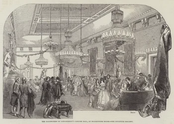 Il ballo in costume della Marchesa di Londonderry, a Holdernesse House, la galleria delle sculture (incisione)