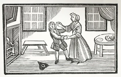 Il metodo che Meg ha usato per far pagare uno dei vicari, illustrazione da Chap-books del XVIII secolo di John Ashton, pub. 1882
