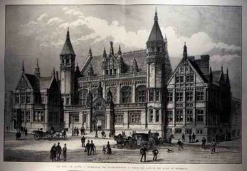 I nuovi tribunali di Birmingham, la cui pietra angolare è stata posata dalla Regina, da The Illustrated London News, 26 marzo 1887