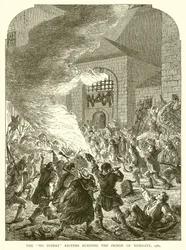 I rivoltosi anti-cattolici incendiano la prigione di Newgate, 1780