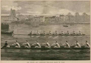 La gara di canottaggio Oxford e Cambridge - pronti a partire