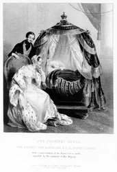 La Principessa Reale, Sua Maestà la Regina e SAR il Principe Alberto, con la culla reale, c.1840