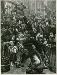 Le questioni del commercio domenicale - uno schizzo in Petticoat Lane