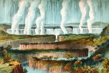 Le Cascate Vittoria o Mosi-oa-Tunya, fiume Zambesi, Zimbabwe, Africa meridionale nel XIX secolo. Da The Life and Explorations of Dr. Livingstone pubblicato c.1875