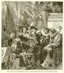 La guerra: i lanzichenecchi che impongono contributi a una casa nobiliare