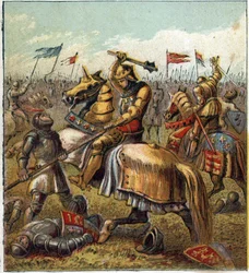 La Guerra delle Due Rose (1455-1485): Battaglia tra la Casa Reale di York e la Casa Reale di Lancaster. Illustrazione della Guerra Civile Inglese nata dalla divisione dei successori di Re Edoardo III (1327-1377) in due rami.