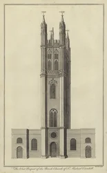 Prospetto ovest della Chiesa parrocchiale di St Michael, Cornhill, Londra