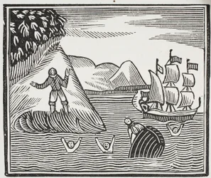 Il naufragio, illustrazione da Chap-books del XVIII secolo di John Ashton, pub. 1882