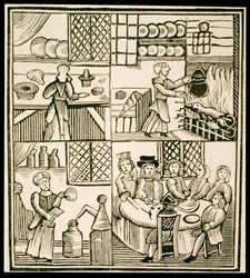 La preparazione delle torte, pagina da un libro di cucina del XV secolo