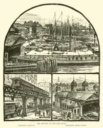 Il traffico sul Fiume East; Ferrovia Elevata; Casa del Traghetto di Hamilton