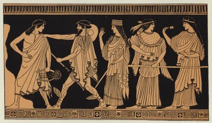 Le tre Dee portate da Hermes a Paride (litografia a colori)