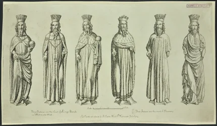 Tre statue sopra la Corte del Re a Westminster Hall e tre sopra la Corte di Cancelleria, 1784