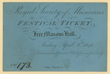 Biglietto per il Festival della Royal Society of Musicians, Free Masons Hall