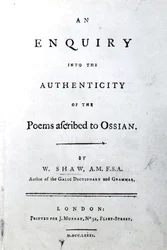 Pagina del titolo per An enquiry into the authenticity of the poems ascribed to Ossian di William Shaw, pubblicato nel 1781