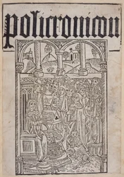 Pagina del titolo dal Polychronicon di Ranulf Higden stampato da Wynkyn de Worde