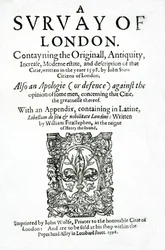 Pagina del titolo di A Survey of London di John Stow, pubblicato nel 1598