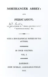 Pagina del titolo di Northanger Abbey e Persuasion di Jane Austen, prima edizione, 1818