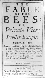 Pagina del titolo di The Fable of the Bees di Bernard de Mandeville, 1714