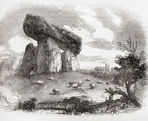 Trethevy Quoit, una tomba megalitica in Cornovaglia, Inghilterra, da Old England: A Pictorial Museum, pub. 1847