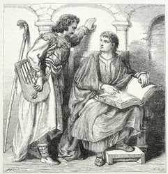 Trovatore e Barbe, illustrazione da La storia del protestantesimo di James Aitken Wylie (1808-1890), pub. 1878
