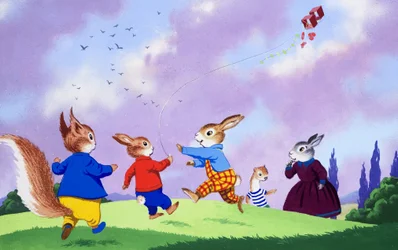Tufty che fa volare un aquilone