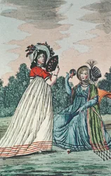 Due signore alla moda in un giardino, c.1800