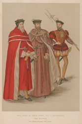 Due pari nei loro abiti e un alabardiere nell