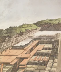Sistema di riscaldamento sotterraneo per una villa romana in Inghilterra, pubblicato nel 1797