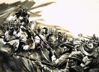Battaglia non identificata con guerrieri Zulu, possibilmente Roarke